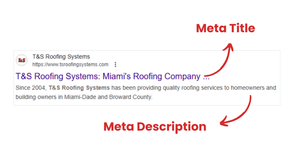 Example of a Google search result showing a website’s meta title and meta description for SEO.