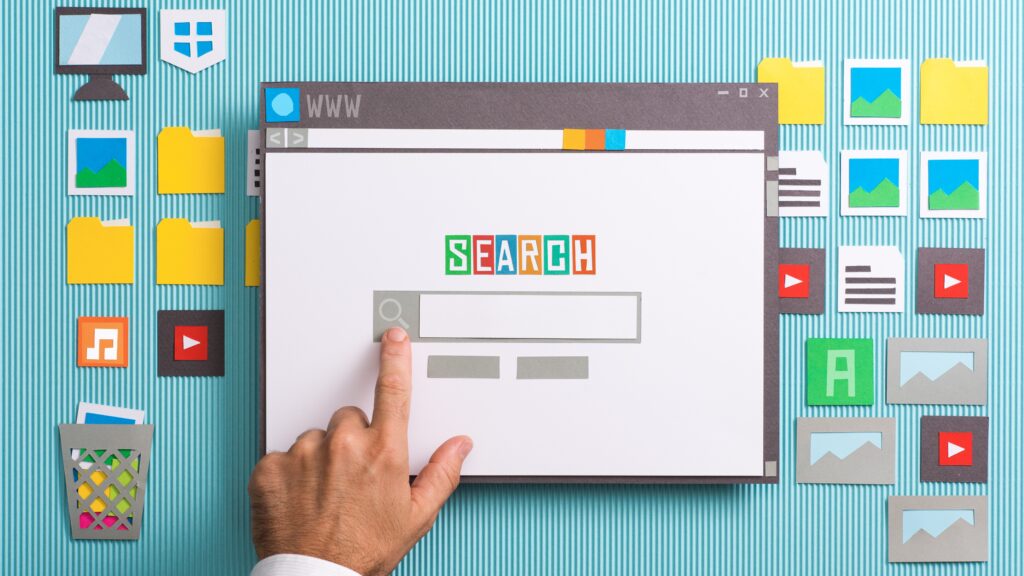 Illustration of a search engine interface representing how PPC campaigns start with queries and smart targeting.