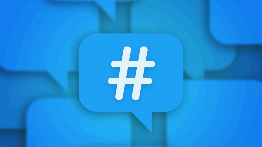 Blue hashtag icon inside a speech bubble, symbolizing social media tags and content categorization for TikTok SEO.